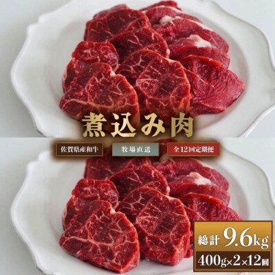 【毎月定期便】佐賀産和牛 煮込み肉用 800g 全12回