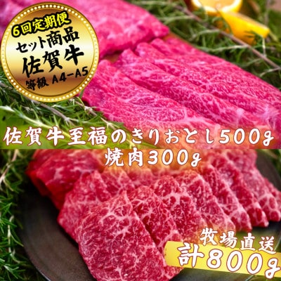 【毎月定期便】佐賀牛セット　至福のきりおとし500gと焼肉300g全6回