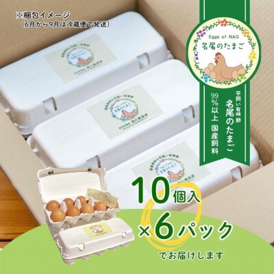 【冷蔵:6月～9月配送】国産飼料の平飼い有精卵60個入「名尾のたまご」