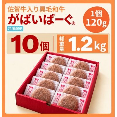 佐賀牛入り黒毛和牛 がばいばーぐ 計1.2kg(120g×10個)(佐賀市)