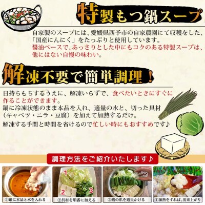 <国産黒毛和牛もつ鍋セット～特製にんにく醤油味～(2人前×4セット)>　簡単　特製スープ　野福