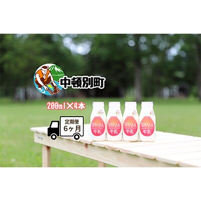 2024年2月発送開始『定期便』【北海道産】なかとん牛乳飲みきりセット 200ml×4本 全6回