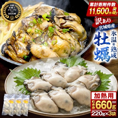 牡蠣 訳あり 氷温熟成 冷凍 (加熱用) 220g × 3パック むき身 まるたか水産 石巻市