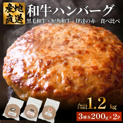 黒毛和牛 三陸金華和牛 南部の赤牛 伊達の赤 和牛ハンバーグ 3種各200g×2 食べ比べ セット