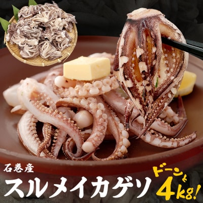 訳あり 石巻産スルメイカゲソ 4kg 冷凍 国産 いか 下足 おつまみ ゲソ天 石巻応援