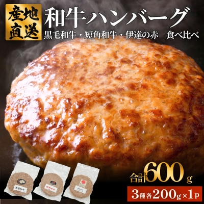 黒毛和牛 三陸金華和牛 南部の赤牛 伊達の赤 和牛ハンバーグ 3種 各200g×1 食べ比べ セット
