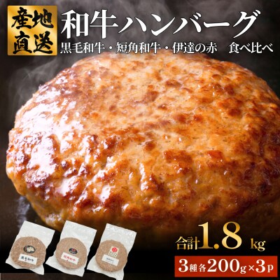 黒毛和牛 三陸金華和牛 南部の赤牛 伊達の赤 和牛ハンバーグ 3種 各200g×3 食べ比べ セット