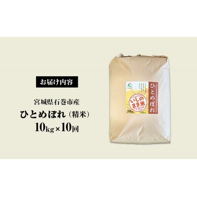 令和6年産 米 ひとめぼれ 定期便 10kg × 10回 お米 精米 白米 環境保全米 ご飯 こめ