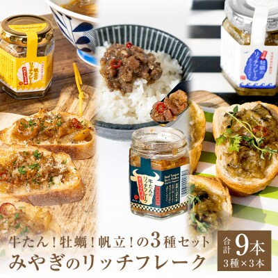 リッチフレーク セット 3セット 9本 牛たん 牡蠣 帆立 ガーリックペッパー ガーリックバター