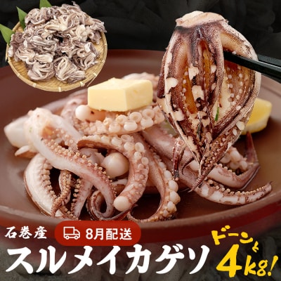 訳あり 石巻産スルメイカゲソ 4kg 8月配送 冷凍 国産 いか 下足 おつまみ ゲソ天 石巻市