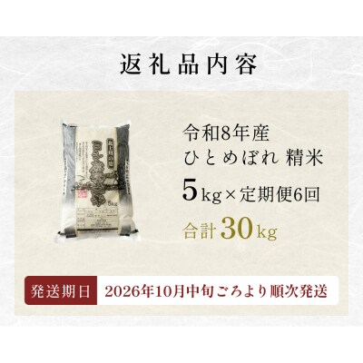 【定期便6回】 米 令和8年産 ひとめぼれ 精米 30kg (5kg×6) 新米 こめ