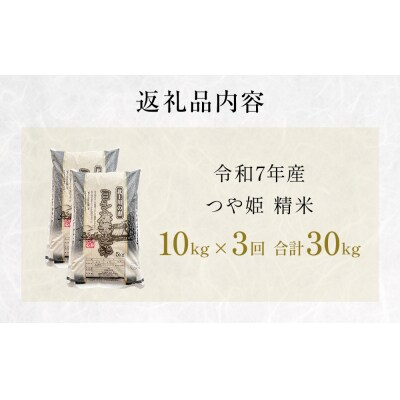 【定期便3回】令和7年産 つや姫 精米 30kg (10kg×3) こめ コメ お米