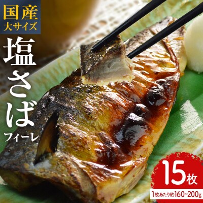 国産 塩さば フィーレ 約160～200g 15枚 サバフィレ 鯖 サバ さば フィレ 切り身 特大