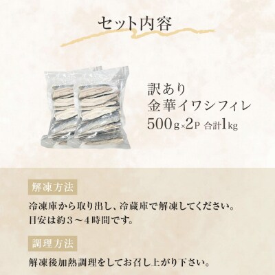 訳あり 金華 イワシ フィレ 1kg ( 500g × 2P ) 宮城県産 いわし 鰯 フィーレ