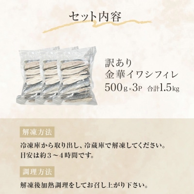 訳あり 金華 イワシ フィレ 1.5kg ( 500g × 3P ) 宮城県産 いわし 鰯 フィーレ