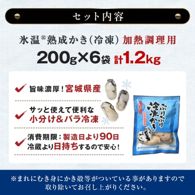 加熱用 牡蠣 むき身 宮城県産 氷温熟成かき 200g × 6袋 小分け 1.2kg 冷凍かき バラ