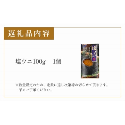 <数量限定>三陸産塩ウニ100g 冷凍 雲丹 塩うに うに 生うに 珍味 塩漬 海鮮 魚介 おつまみ