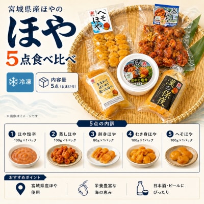 宮城県産 むきほや 食べ比べ 5点セット 刺身 ほや塩辛 蒸しほや へそほや ホヤ 海鞘 おつまみ 