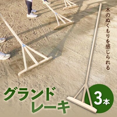 グランドレーキ 3本 グランド レーキ 手作り 整備 土ならし ヒバ 木材