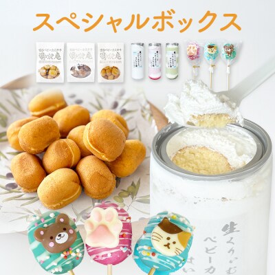 スペシャルボックス(はいとく缶3種・ベビーカステラ12個×3種・ベビーポップ×おまかせカラー3本)