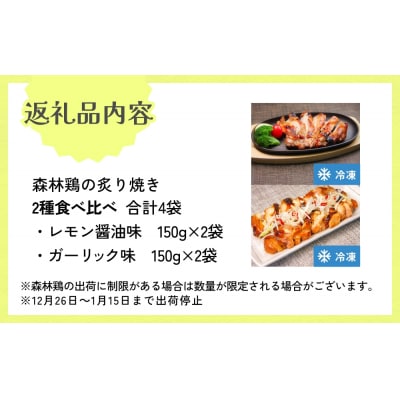 森林鶏 炙り焼き 食べ比べ 150g × 4袋 レモン醤油味 ガーリック味 2種 鶏肉 チキン 肉 