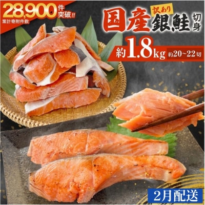 【2月配送】訳あり 国産 銀鮭 1.8kg 切り身 鮭 さけ 冷凍 不揃い サーモン 塩鮭 石巻