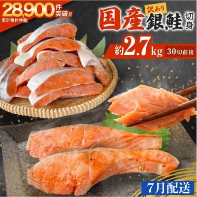 【7月配送】訳あり 国産 銀鮭 2.7kg 切り身 鮭 さけ 冷凍 不揃い サーモン 塩鮭 石巻市