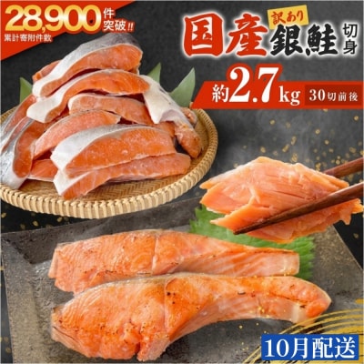 【10月配送】訳あり 国産 銀鮭 2.7kg 切り身 鮭 さけ 冷凍 不揃い サーモン 塩鮭 石巻市