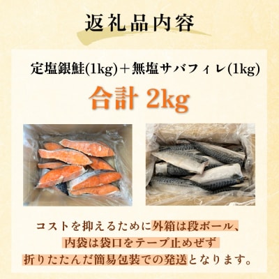 《訳あり》  定塩銀鮭 約 1kg・無塩サバフィレ 約 1kg 切り身 セット 合計 2kg
