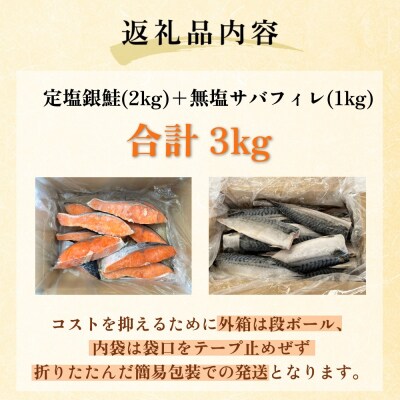 《訳あり》 定塩銀鮭 約 2kg・無塩サバフィレ 約 1kg 切り身 セット 合計 3kg