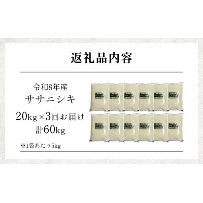 【 令和8年産 】 新米 ササニシキ 20kg< 毎月 20kg 3回 お届け >宮城県 石巻市産