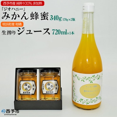 <みかん蜂蜜「ジオハニー」170g×2瓶と柑橘生搾りジュース720ml×1本のセット>　ミカン　大地