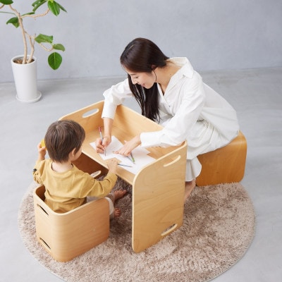 【HOPPL(ホップル)】コロコロチェア&デスク(ナチュラル)チェアパッド2枚付き