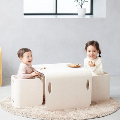 【HOPPL(ホップル)】コロコロチェア&デスク(アイボリー)チェアパッド2枚付き