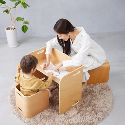 訳あり【HOPPL(ホップル)】コロコロチェア&デスク(アイボリー)