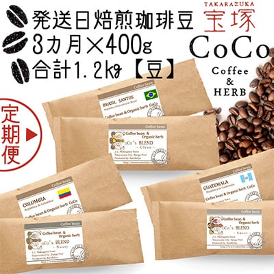 【毎月定期便】【宝塚】3ヶ月の定期便 B【豆】(発送日焙煎珈琲豆6種類)全3回