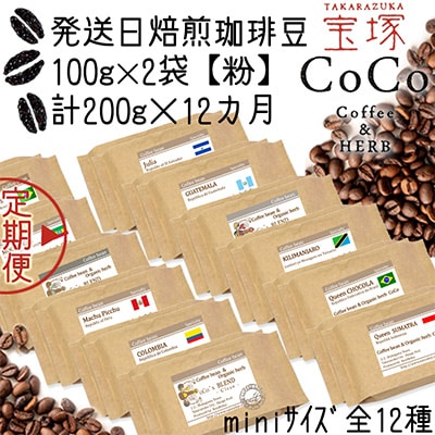 【毎月定期便】【宝塚】12ヶ月定期便Zミニ【粉】(発送日焙煎珈琲豆12種)全12回
