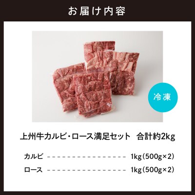 牛肉 カルビ ロース 満足セット 上州牛 約2kg(各500g×2パック) ch013-003r