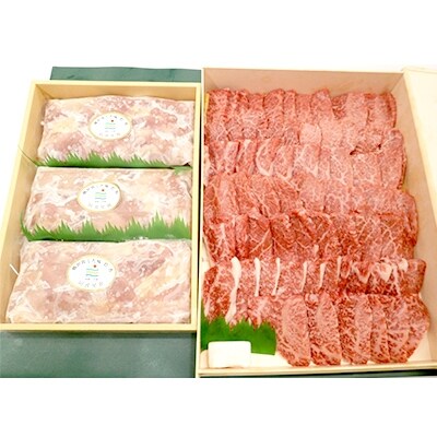 阿波尾鶏モモ肉カット・和一牛焼肉用3部位の詰合せ(計1900g)