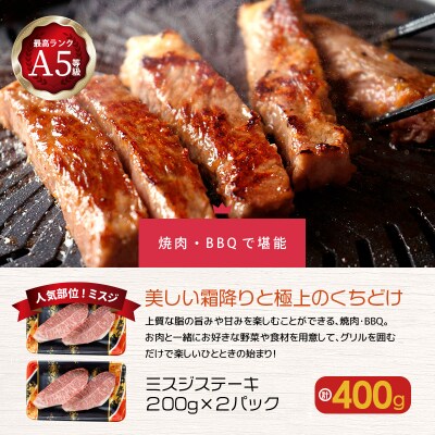 【人気部位ミスジ!】A5等級黒毛和牛ミスジステーキ400g　K208-010