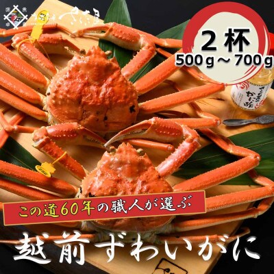 【1月より順次発送!】浜茹で越前ずわい500～700g　2杯　かに酢&かにスプーン付き