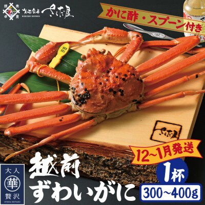 【12～1月発送】浜茹で越前ずわい約300～400g　1杯　かに酢&かにスプーン付き