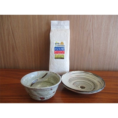 越前焼(飯碗&おかず皿)とコシヒカリ(1kg)セット | お礼品詳細