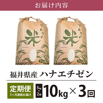 【毎月定期便】ハナエチゼン 10kg × 3回　福井県産[白米]全3回