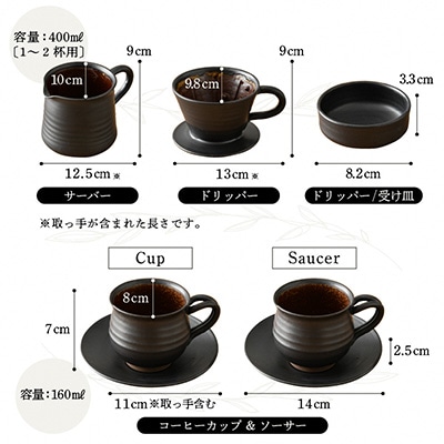 越前焼名工の逸品　コーヒードリッパーとペアカップ(5種セット)