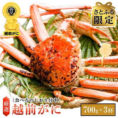 【さとふる限定】≪浜茹で≫越前がに 小サイズ × 3杯【3月発送分】