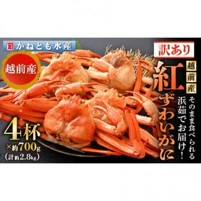 【訳あり】≪浜茹で≫越前産 紅ずわいがに 約700g × 4杯 食べ方しおり付【4月発送分】