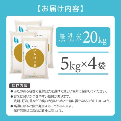 【先行予約】無洗米 いちほまれ 20kg 令和6年福井県産(精米)