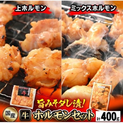 国産 牛ホルモン セット 計400g(上ホルモン・ミックスホルモン 各1袋) 旨みそダレ漬け!