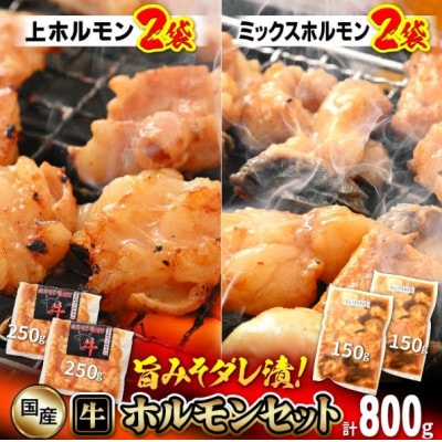 国産 牛ホルモン セット 計800g(上ホルモン・ミックスホルモン 各2袋) 旨みそダレ漬け!